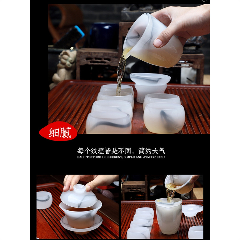 Bộ trà Kung Fu tráng men bằng sứ ngọc bộ 2024 bộ tách trà cao cấp gia dụng cao cấp sang trọng nhẹ kiểu mới bán buôn