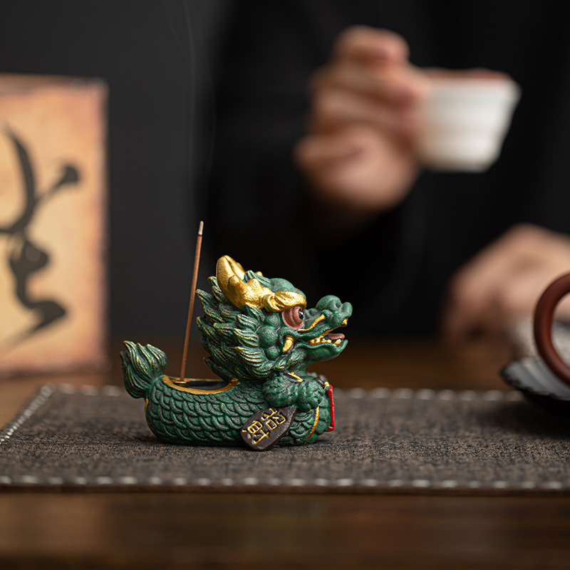Thú vui thú đá sa thạch xanh vàng vàng vàng may mắn cắm hương thuyền rồng sáng tạo lư xông hương trong nhà cắm hương dây trong nhà đồ trang trí trà đạo