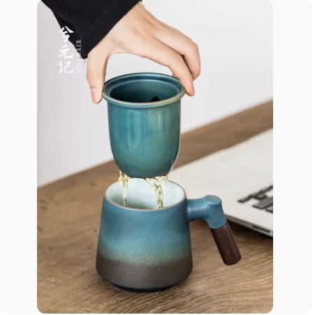 Cốc trà gốm sứ Cốc pha trà cá nhân Cốc văn phòng tách nước trà cốc lọc nước có nắp cốc đơn giản
