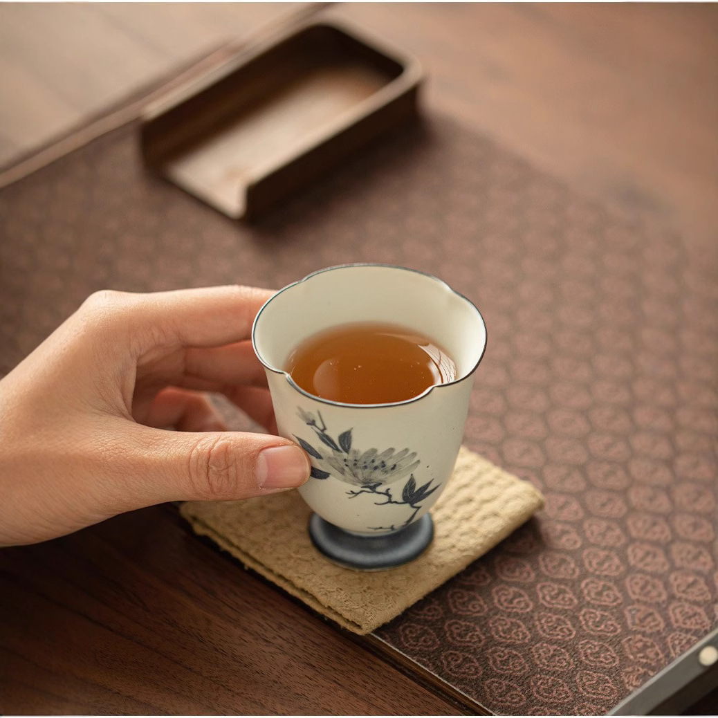 Cốc miệng hoa mẫu đơn vẽ tay cổ điển, cốc chủ nhân gốm sứ gia dụng, cốc trà chuyên dụng cá nhân, bộ trà, cốc trà