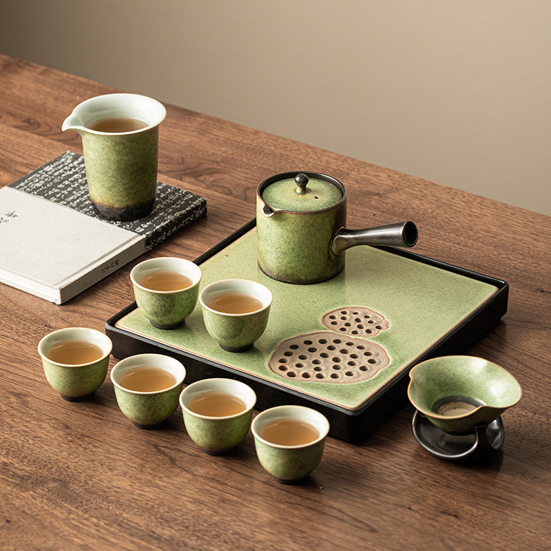 Bộ ấm chén trà Yaobian Gongfu dùng trong nhà, mẫu mới 2025, kiểu Trung Hoa đơn giản, chất liệu gốm sứ, có tay cầm, kèm hộp quà tặng