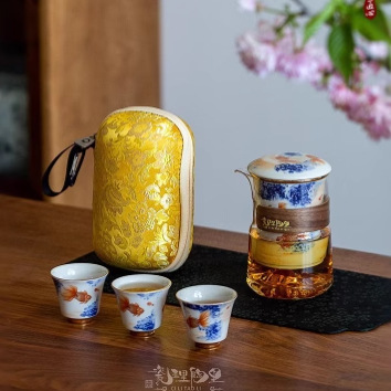 Bộ trà gốm sứ đồ sứ, bộ trà Kung Fu kiểu Trung Quốc, cốc khách nhanh gia dụng, một ấm ba cốc, túi đựng đồ xách tay du lịch