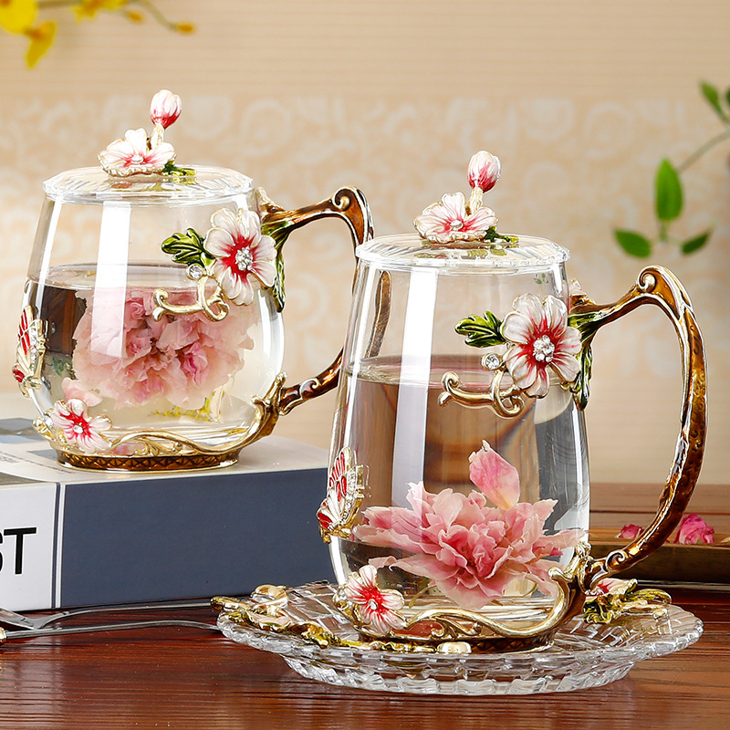 Ly sứ tráng men màu sắc mới phong cách nữ cao cấp, ly trà hoa gia dụng cao cấp, ly nước văn phòng tinh tế, ly giáo viên