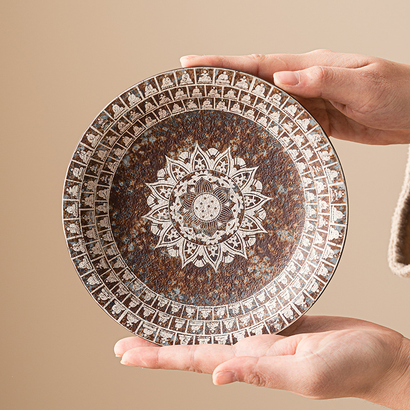 Ấm chén ngàn phật mạ bạc chịu pha khô bàn trà gia dụng đệm ấm trà Bộ trà gốm sứ Phụ kiện Khay đựng đồ ăn nhẹ khay đựng đồ ăn nhẹ