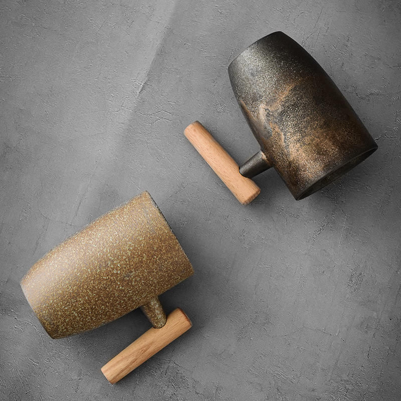 Cốc nước tay cầm bằng gỗ đơn giản kiểu Nhật, cốc cà phê cổ điển thủ công phục hồi nhiệt độ cao, cốc trà gốm sứ, cốc đơn cá nhân