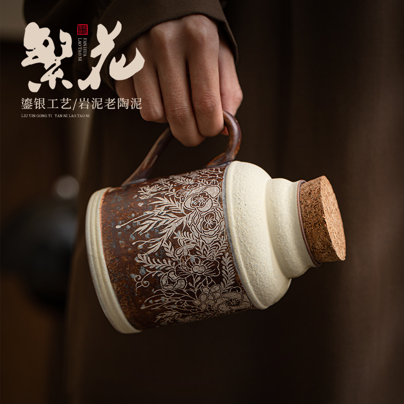 Ấm áp nhỏ bằng đất đá cũ, ấm gia truyền, ấm pha trà dung tích lớn, ấm pha trà du lịch ngoài trời trên xe