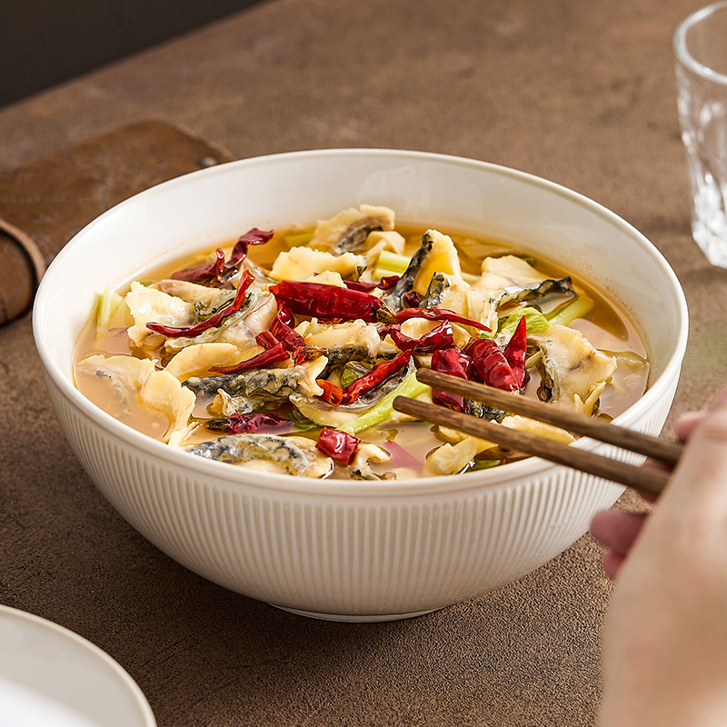 Bát súp gốm sứ đơn giản, bát mì, bát cơm, bát salad kiểu mới 2025, màu be, đựng cá cải muối luộc, cỡ lớn