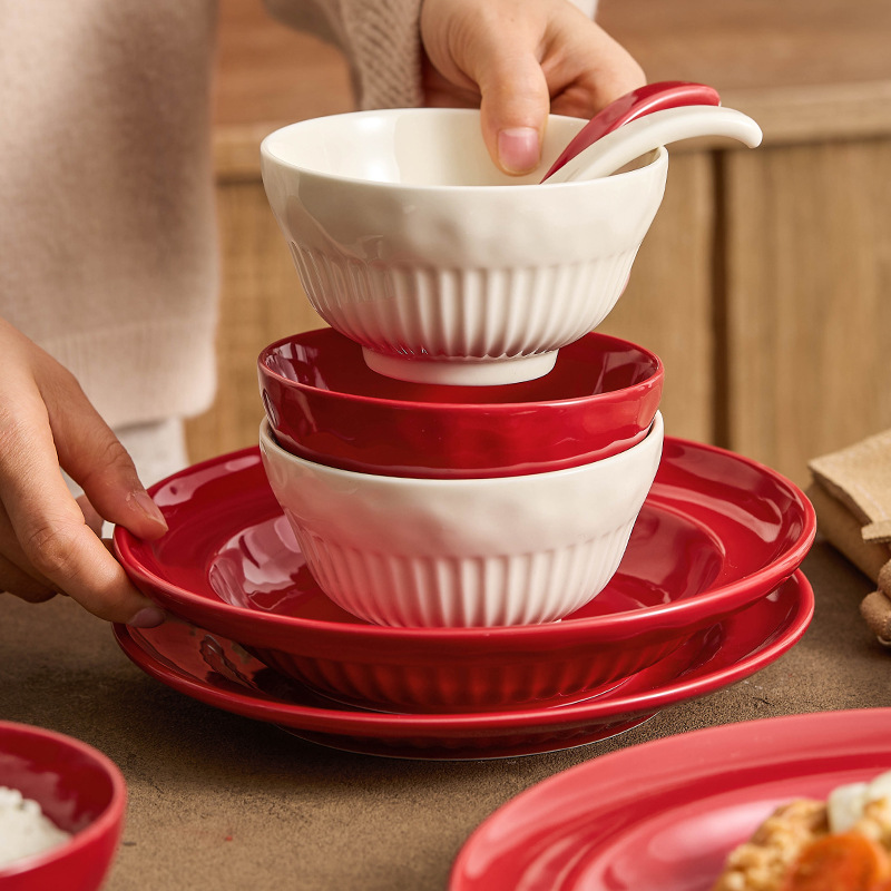 Bộ bát đĩa lễ hội, bát đĩa gia dụng sáng tạo tân gia, nhà mới, bộ đồ ăn quà tặng, bát đĩa giá trị cao, bát đĩa súp