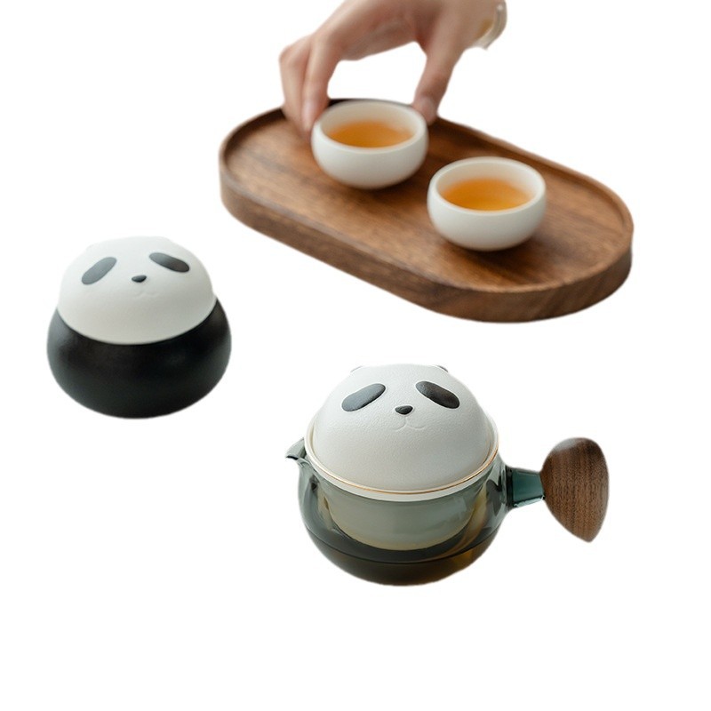 Bộ trà du lịch văn hóa và sáng tạo gấu trúc một ấm hai cốc