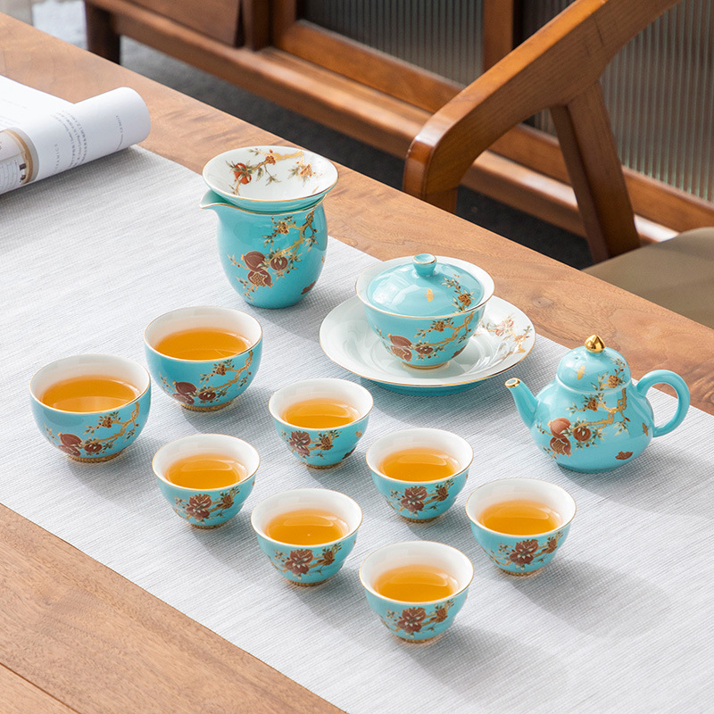 Bộ ấm chén trà cao cấp 2025 mới, sang trọng, gốm sứ cao cấp, kiểu Kung Fu, gồm chén, ấm, hộp quà tặng