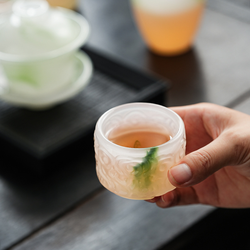 Bộ ấm trà Kung Fu tráng men màu trắng ngọc bích, cốc trà cao cấp sang trọng nhẹ gia dụng mẫu mới 2024, bát pha trà lưu niệm