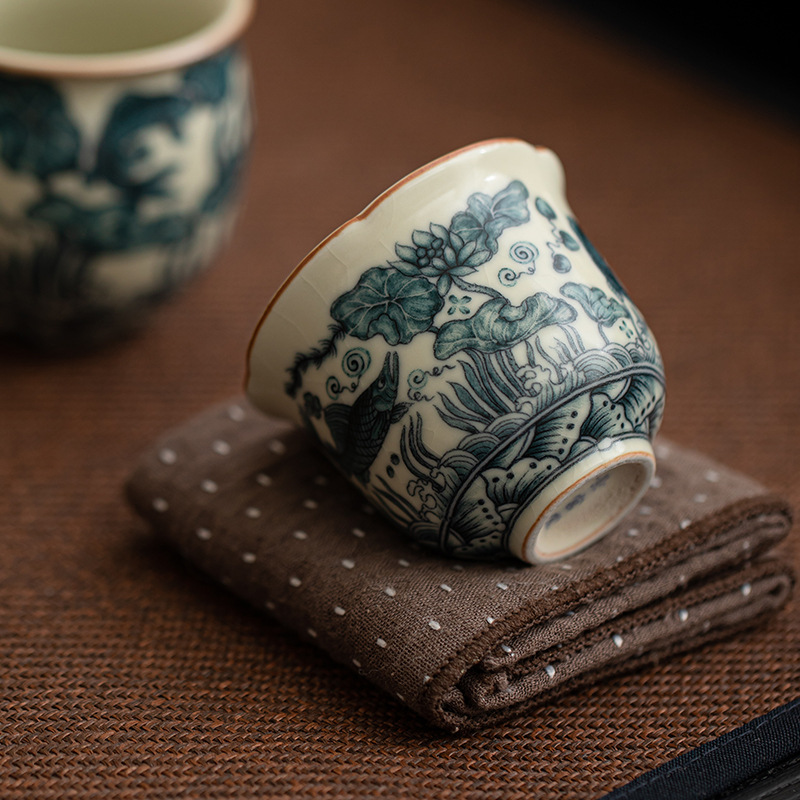 Phong cách thủy triều quốc gia, cốc hoa văn tảo cá lò Song Ru, cốc trà Kung Fu gốm sứ, cốc trà, cốc chủ nhỏ, cốc đơn