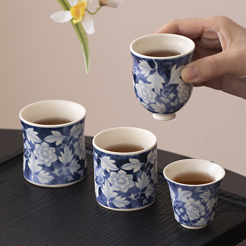 Cốc trà màu xanh và trắng Yuan cổ kính tráng men cốc trà bộ trà Kung Fu cốc trà gốm thô đơn gia dụng cốc trà