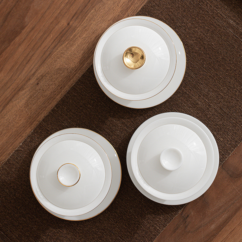 Bát sứ trắng sứ Đức Hoa Bát sứ Ba tài năng Trà đen trà đá Trà Công Phu Bát trà sứ ngọc lớn