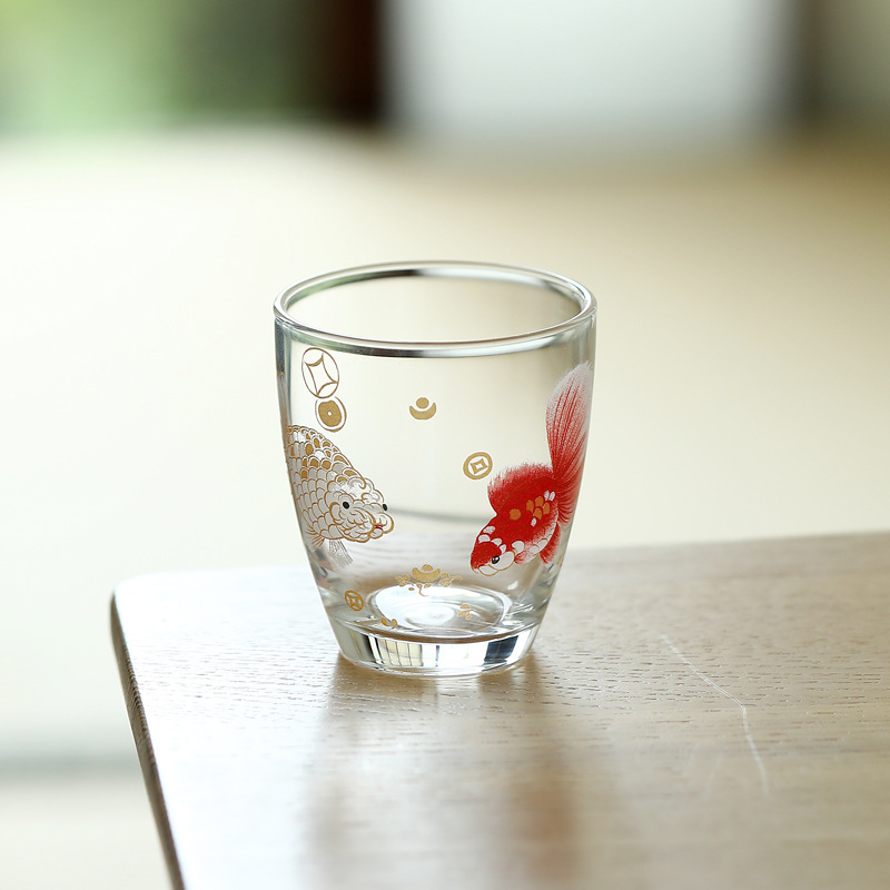 Tách trà nhỏ thủy tinh chịu nhiệt thiết kế vàng ngọc, cốc đơn dùng trong gia đình, bộ trà kung fu, cốc nếm trà, cốc uống nước, cốc khách.