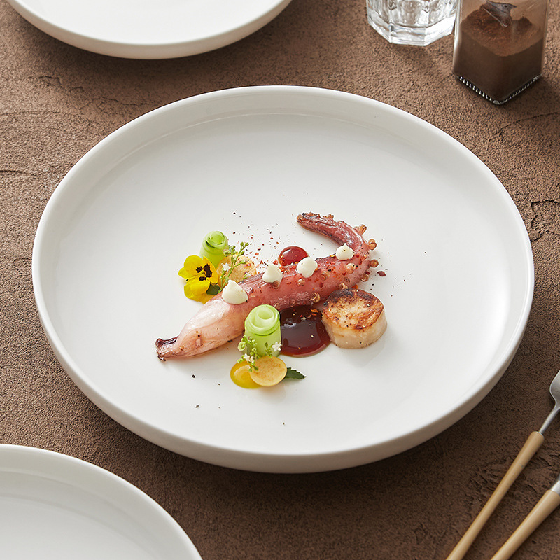 Đĩa phẳng bằng sứ trắng Dehua Đĩa đĩa gia dụng Đĩa ăn phương Tây cao cấp Đĩa bít tết mì Ý Đĩa bộ đồ ăn khách sạn Đĩa nông