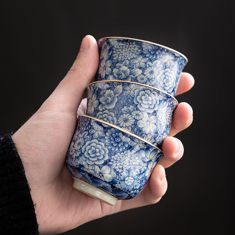 Cốc trà màu xanh và trắng cốc chủ nhân chuyên dụng cá nhân cốc trà gốm cổ điển nhỏ cốc đơn gốm Thiền kiểu Nhật