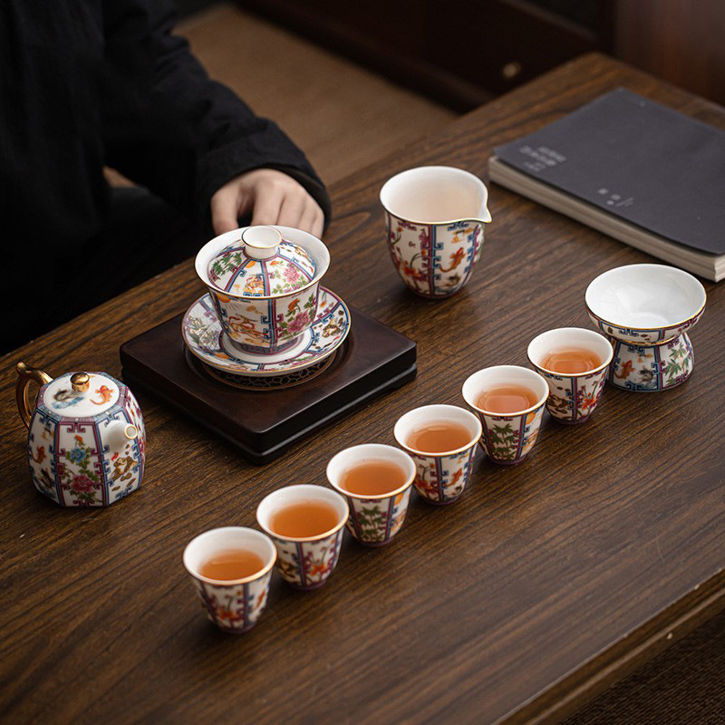 Bộ ấm trà Kung Fu gốm sứ tráng men Jucai ấm trà sứ trắng gia dụng cao cấp có nắp cốc trà quà tặng bán buôn