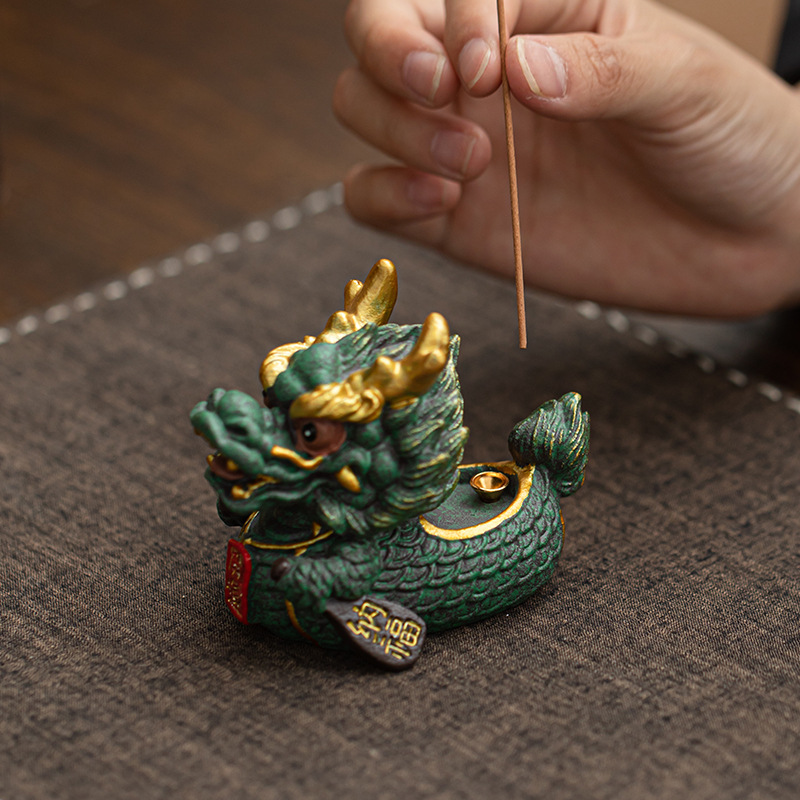 Thú vui thú đá sa thạch xanh vàng vàng vàng may mắn cắm hương thuyền rồng sáng tạo lư xông hương trong nhà cắm hương dây trong nhà đồ trang trí trà đạo