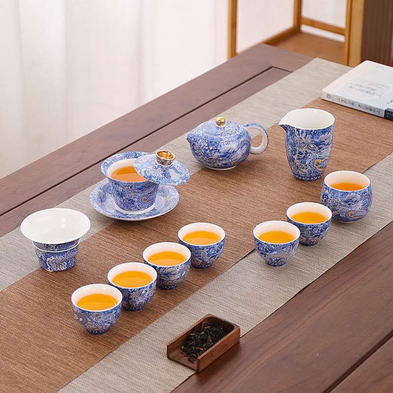 Bộ trà Kung Fu Rồng Bạc Cloisonne Văn hóa và Sáng tạo Tử Cấm Thành Bộ trà tráng men Trung Quốc văn phòng gia dụng Quà tặng doanh nghiệp