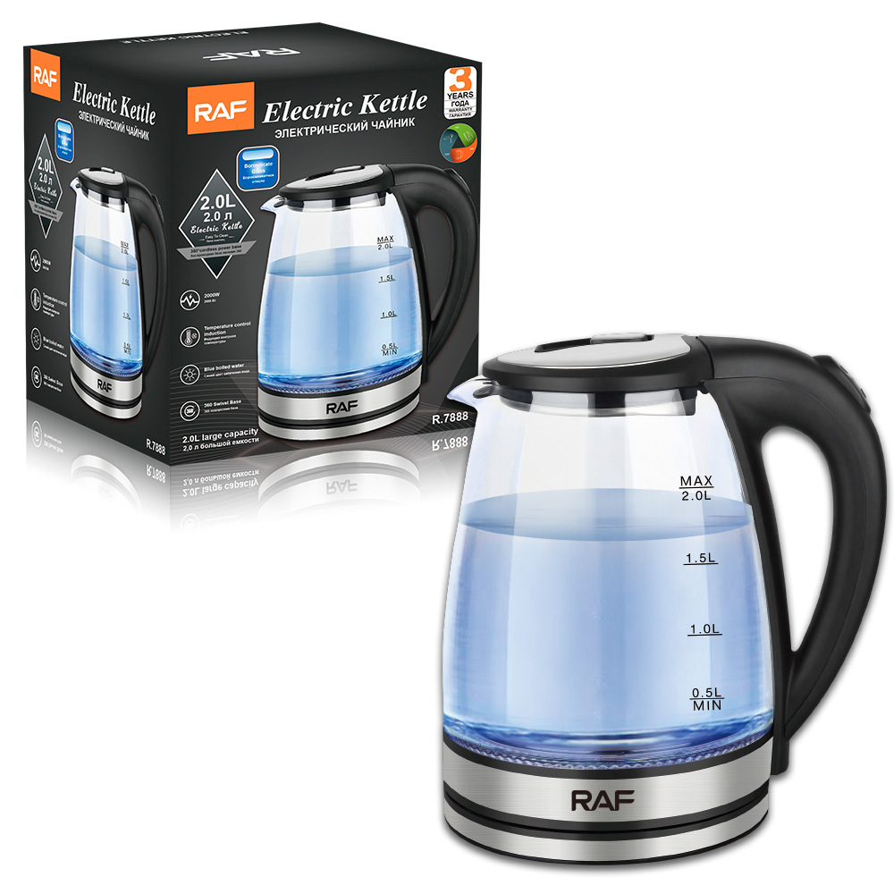 Ấm đun nước điện thủy tinh borosilicate cao kéo Ấm đun nước chống bỏng bằng thép không gỉ Tự động ngắt điện gia dụng