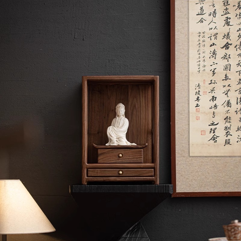 Bàn thờ Phật gia dụng bằng Gỗ Óc Chó đen kiểu Trung Quốc mới tủ thờ Phật Bà Quan Âm thờ thần tài