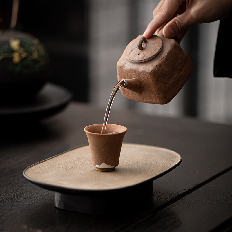 Kongjizhai Laoyan Mud Hanzhong Ấm trà gốm thô cổ điển sang trọng nhẹ ấm trà Bộ trà Kung Fu Ấm pha trà thủ công mạ bạc