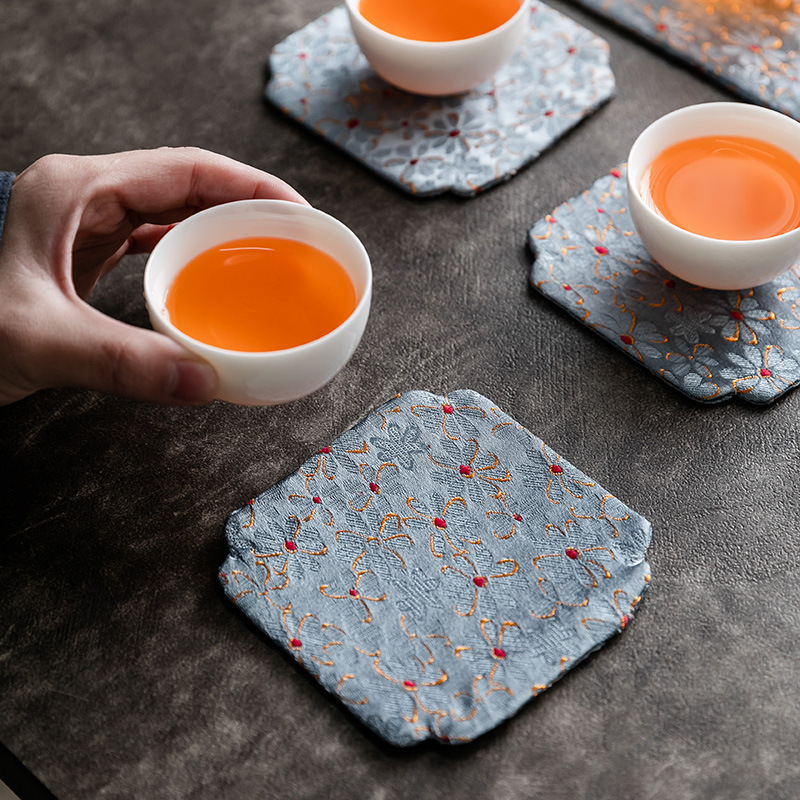 Chân Ý Trung Quốc thổ cẩm thêu hoa chiếu trà vải cotton lanh bàn nghệ thuật biểu ngữ trà đạo đế lót trà Bộ trà Kung Fu