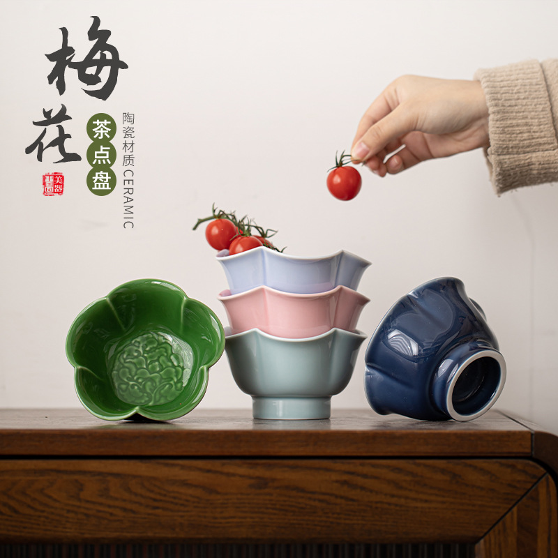 Đĩa phục vụ trà hoa mận Đĩa phục vụ bánh ngọt bằng gốm sứ kiểu Trung Quốc Đĩa hoa quả khô Đĩa bày đĩa đựng hoa quả khách sạn phòng khách gia dụng