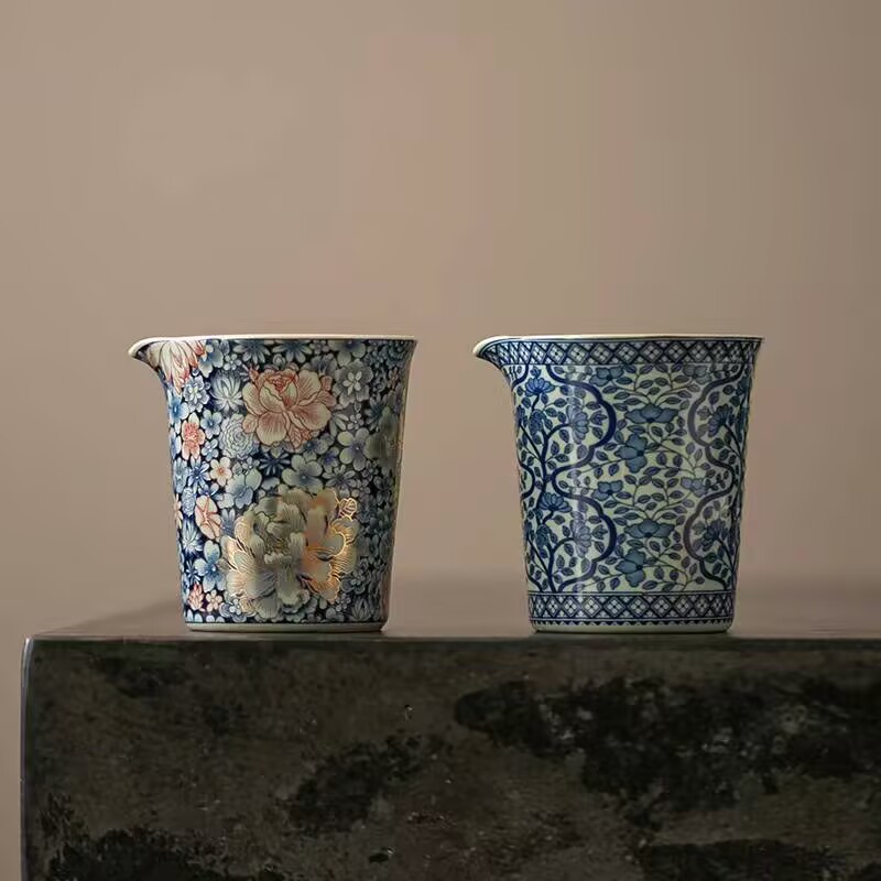 Cốc công cộng Ruyao Wanhua Bộ trà Kung Fu tay cầm bằng sứ Bộ trà đơn chống bỏng Bộ tách trà gia dụng văn phòng cốc đều