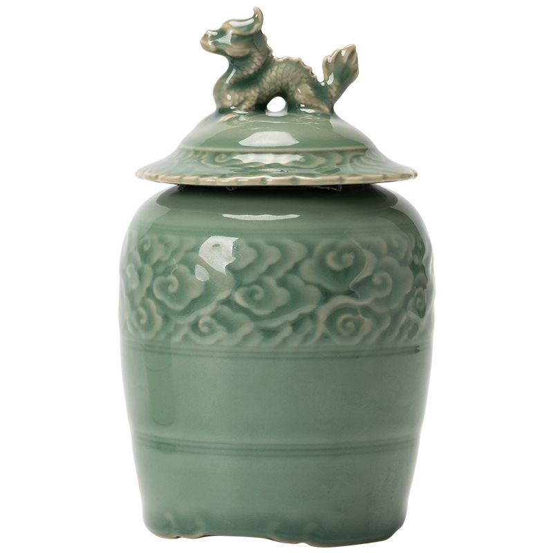 Bình đựng trà cổ kiểu Trung Quốc men ngọc Yue Kiln, bình đựng trà gốm sứ gia dụng, bình chống ẩm, xách tay