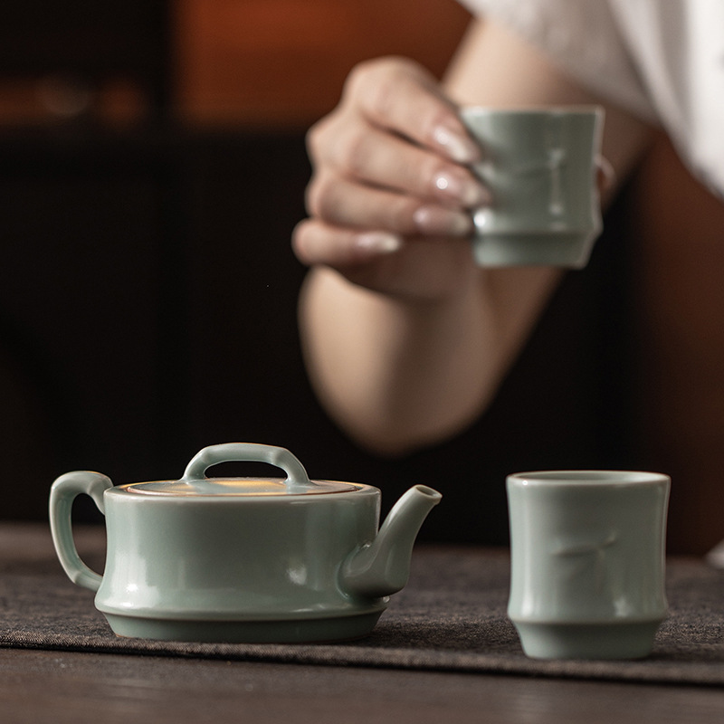 Màu xanh da trời như hồ, ấm trà bằng tre Ru kiln dùng trong gia đình, ấm pha trà không nứt, bộ ấm trà gốm kiểu Trung Hoa, ấm đơn, quà tặng.