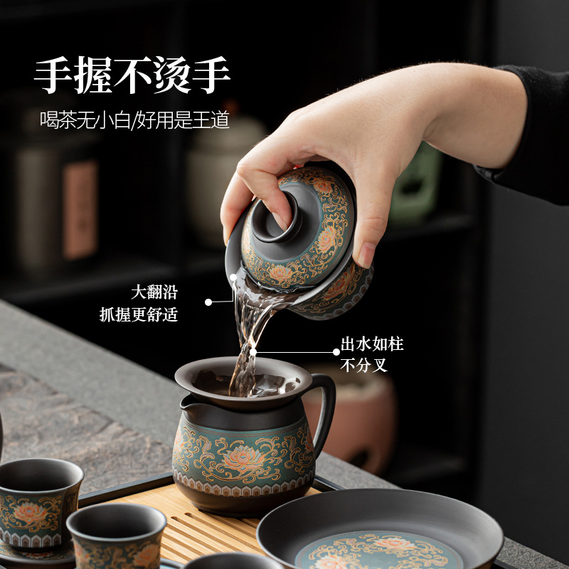 Bộ ấm trà Kung Fu màu tím xúc động như sứ, ấm trà gia dụng, tách trà, quà tặng đồng hành doanh nhân cao cấp mẫu mới cao cấp