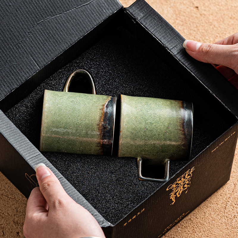 Bộ cốc cà phê gốm sứ cổ điển lò nung thay đổi cốc uống nước cổ điển cốc cặp cốc cặp đôi hộp quà một cặp LOGO