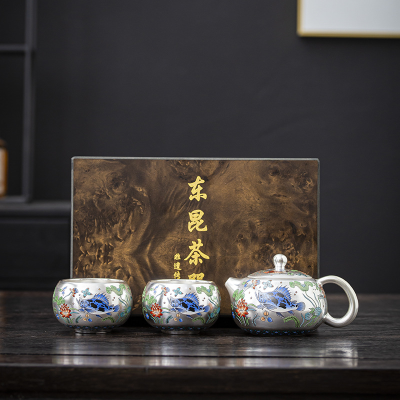 Tách trà bạc dát vàng họa tiết cá và tảo Dongkun, quà tặng đặc biệt cao cấp dành cho khách hàng và đồng nghiệp, quà lưu niệm doanh nghiệp
