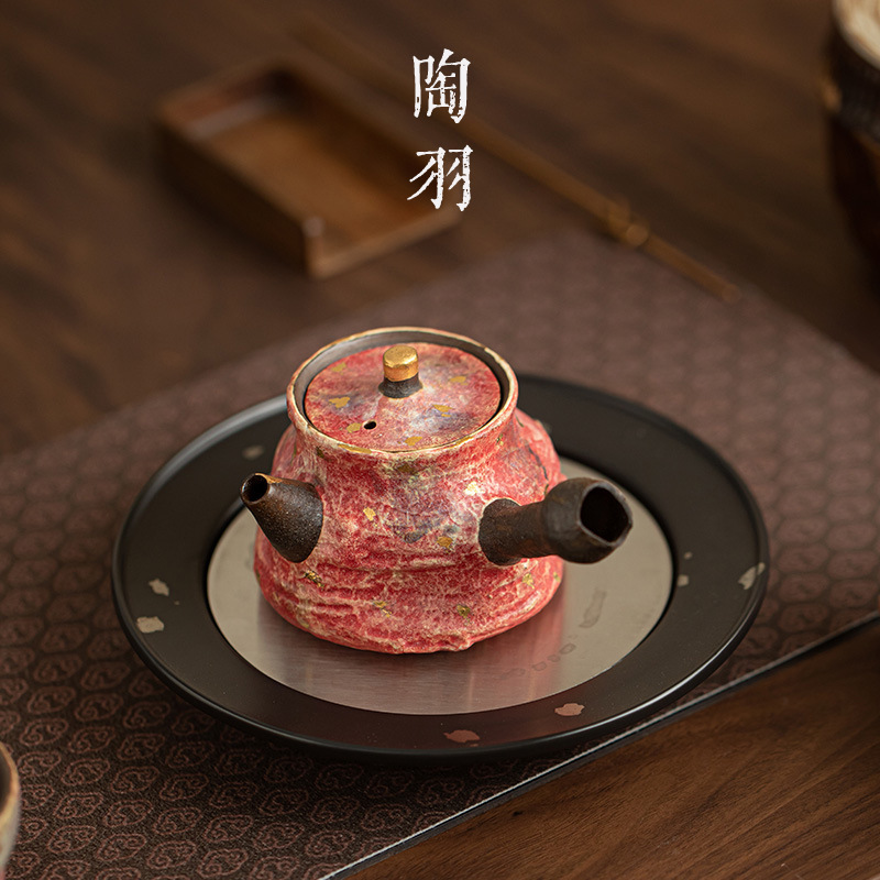 Ấm tay cầm bên đỏ sặc sỡ gốm đá mỏ ấm gốm Trung Quốc cổ điển bộ trà Kung Fu một người Shiye ấm pha trà gia dụng
