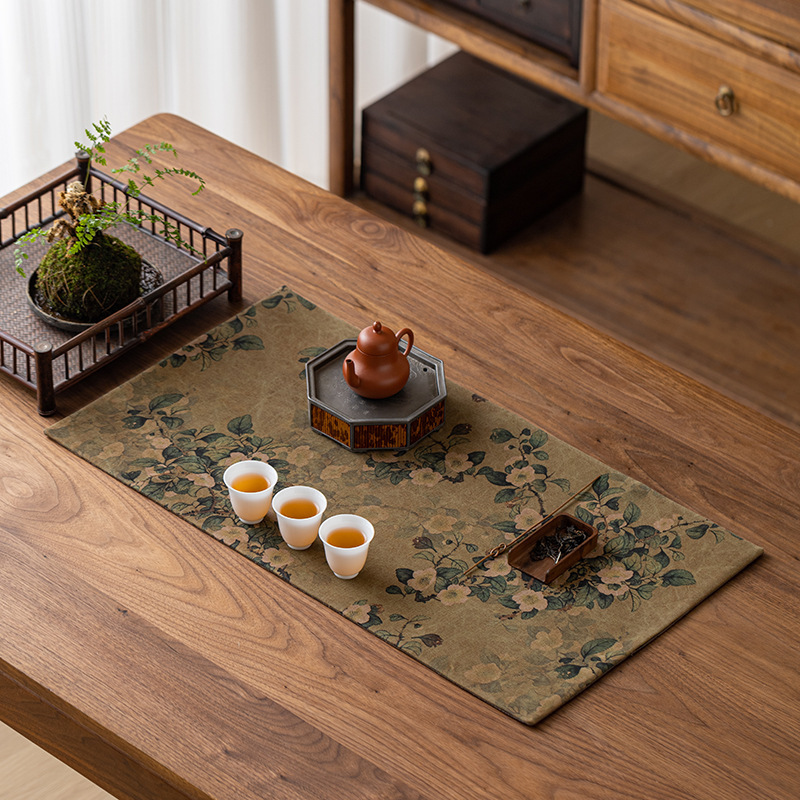Khăn trải bàn trà cách nhiệt phong cách dân tộc hai mặt cho gia dụng bằng sợi sợi mây thơm thủ công, đĩa pha khô thiền kiểu Trung Quốc mới, cờ bàn cổ điển