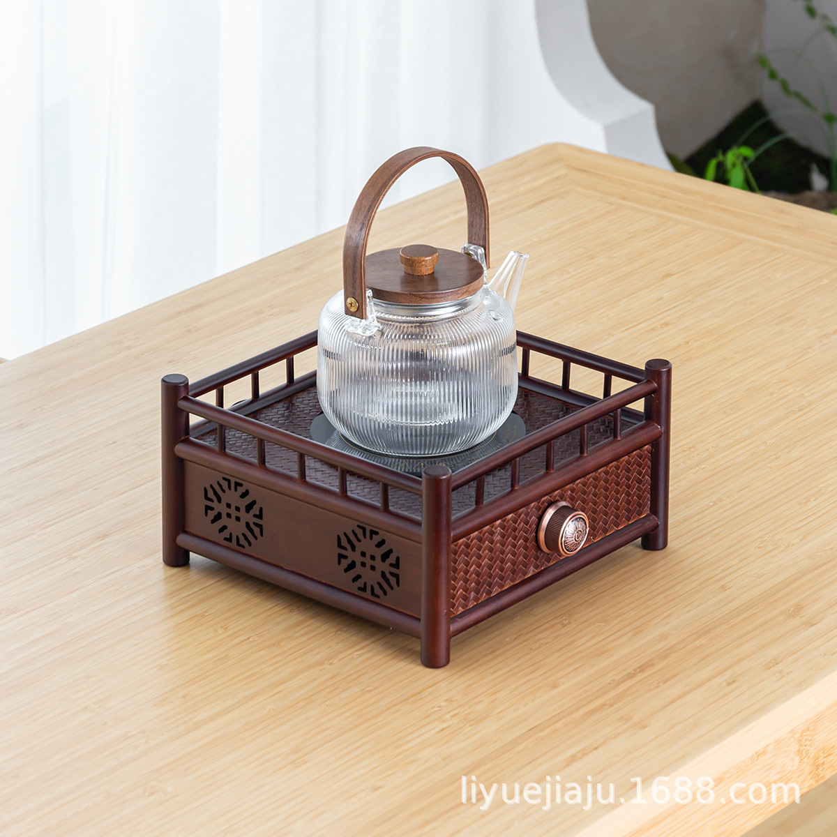 Bếp điện gốm sứ vuông bằng tre óc chó nhỏ mini bếp điện gốm sứ hấp ấm trà cao cấp retro bếp điện trà