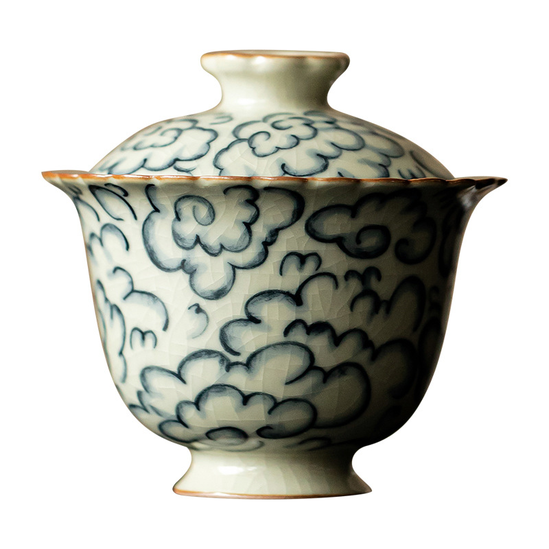 Xiangyun Ru Lò ren hai nắp bát uống trà bát tách trà đơn không nóng tay dụng cụ pha trà Kung Fu gốm cổ