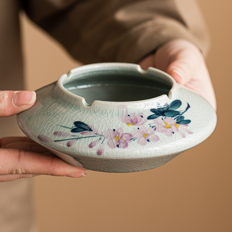 Gạt tàn đá hoa tròn phẳng trang trí sáng tạo cao cấp Gạt tàn gốm sứ sang trọng nhẹ văn phòng gia dụng