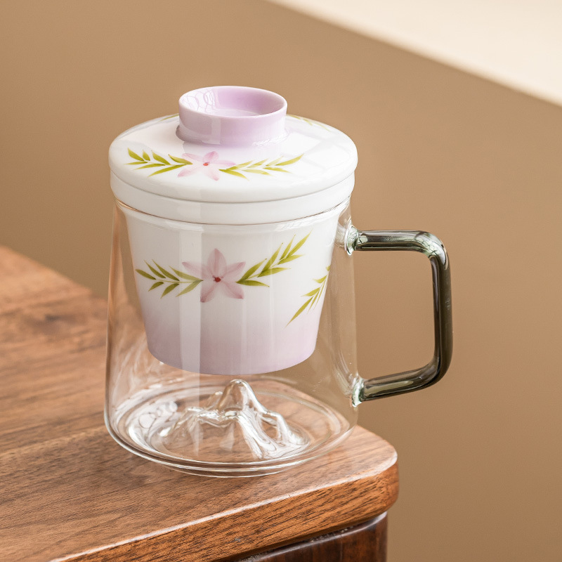 Cốc thủy tinh màu tím gradient cốc văn phòng mơ khóa mặt cốc pha trà tách trà cốc uống nước gia dụng gốm sứ