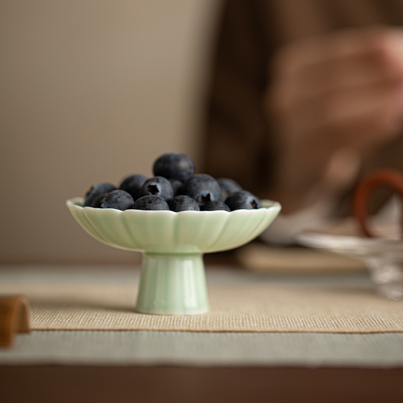 Đĩa giải khát Yulian Đĩa chấm điểm chân cao cỡ nhỏ mini Bàn trà gia dụng bằng gốm Đĩa trái cây Đĩa ăn vặt bánh ngọt