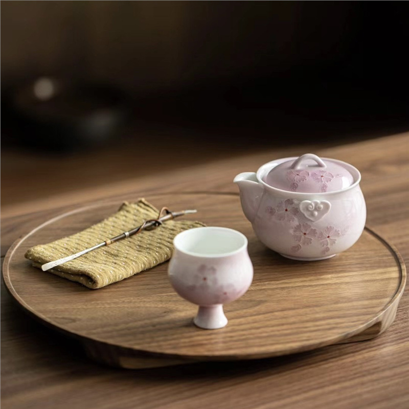 Sản phẩm mới gia công gia cố màu hoa anh đào tráng men màu vẽ tay ấm trà nhiệt độ cao cốc trà nắp bát bộ trà kung fu quà tặng