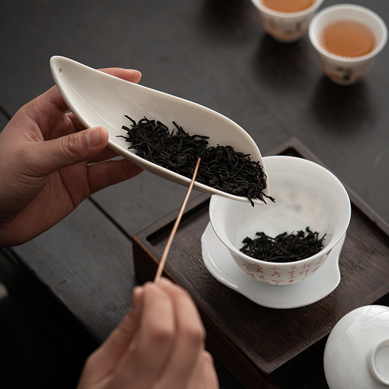 Đồ sứ trắng Dehua tri ân trà sen gốm sứ muỗng cà phê Bộ trà Kung Fu sứ ngọc trà đạo Trà đạo phụ kiện dạy học nghệ thuật