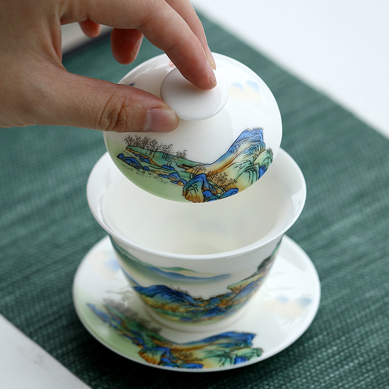 Bộ sáu món đồ pha trà bằng gốm sứ bộ trà văn phòng gia dụng bộ quà tặng doanh nghiệp