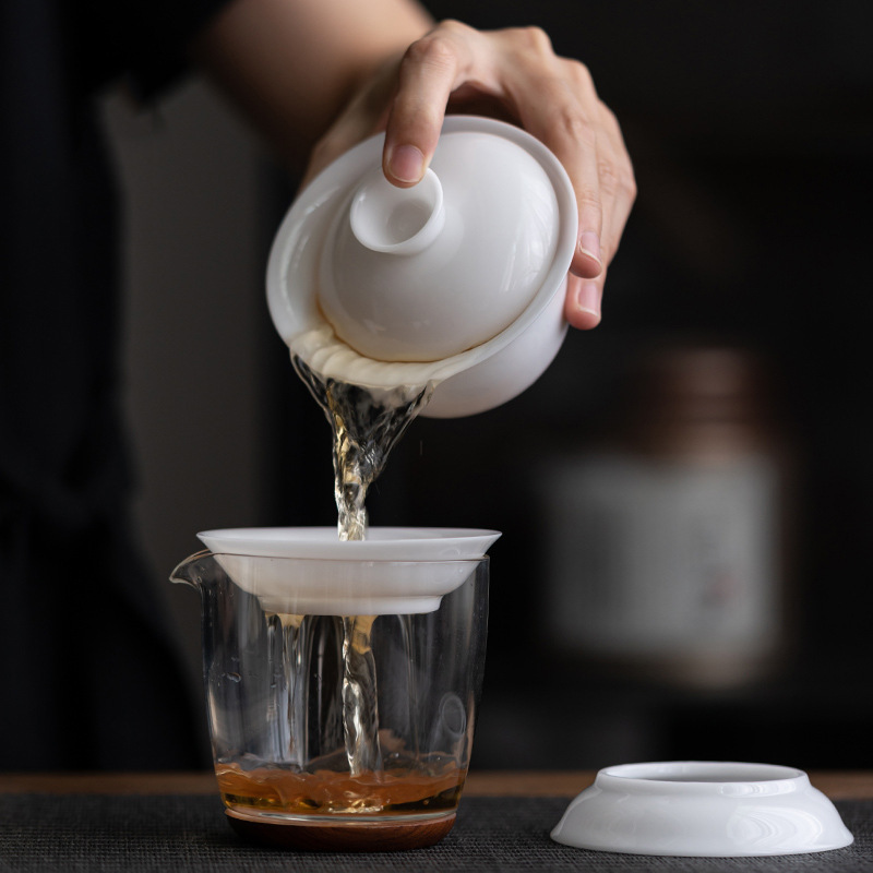 Băng loại sứ trắng mỡ cừu ngọc lọc trà tích hợp lọc trà lọc trà lưới pha trà bộ trà Kung Fu bán buôn trà gốm sứ