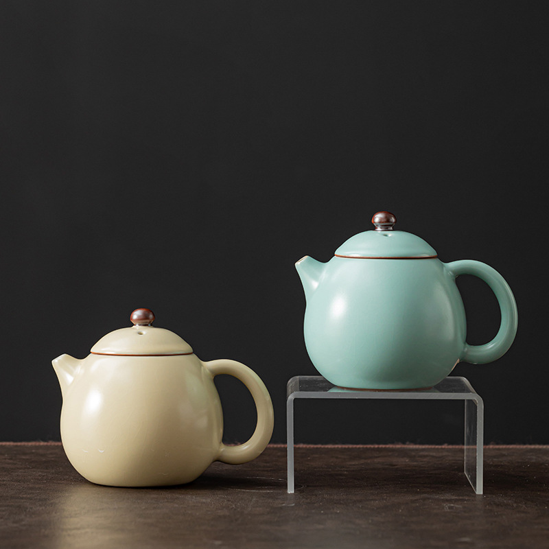 Ấm trà Ru Kiln màu be ấm trà đơn ấm trà gốm sứ cốc trà gia dụng ấm trà Xi Shi bộ ấm trà sứ Ru