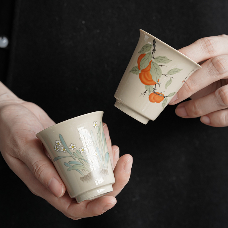 Cốc trà xám thực vật cổ điển, cốc chủ nhân, cốc đơn, bát trà chén, bộ trà Kung Fu gốm sứ gia dụng đơn, logo