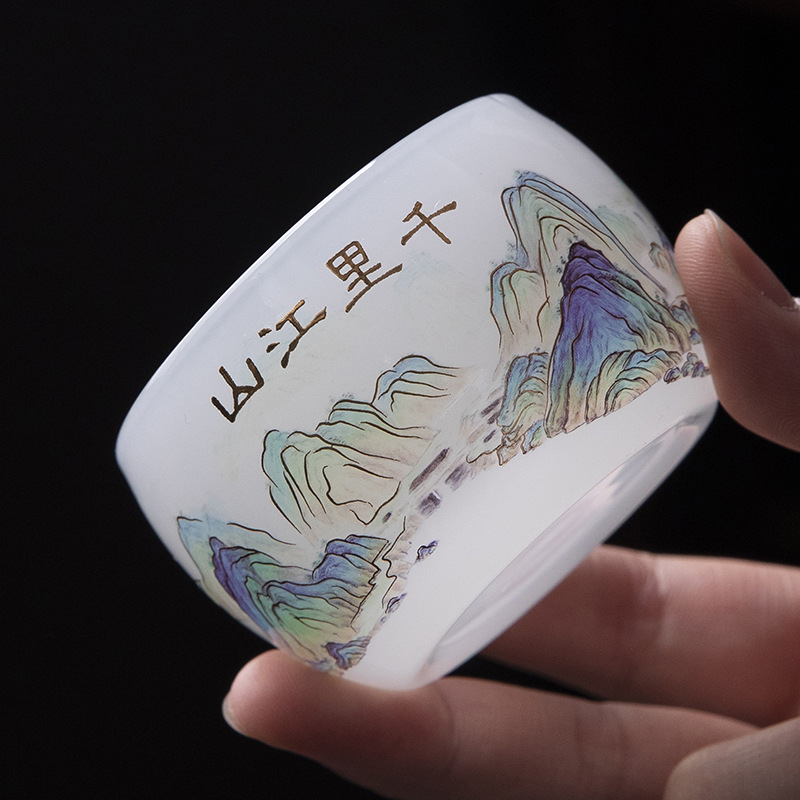 Bộ cốc chủ nhân Qianli Jiangshan Liuli Bộ dụng cụ trà Kung Fu Sản phẩm gia dụng tách trà cốc trà cao cấp sang trọng nhẹ