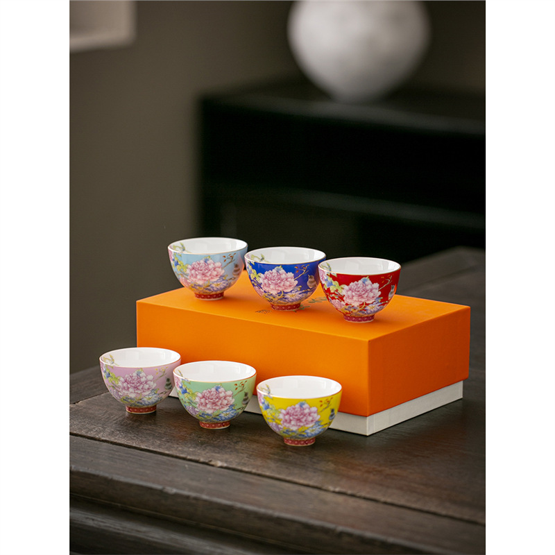 Bộ cốc trà Kung Fu gốm sứ tráng men vạn hoa cổ điển cốc trắng xanh cốc đơn cốc nhỏ tinh tế gia dụng